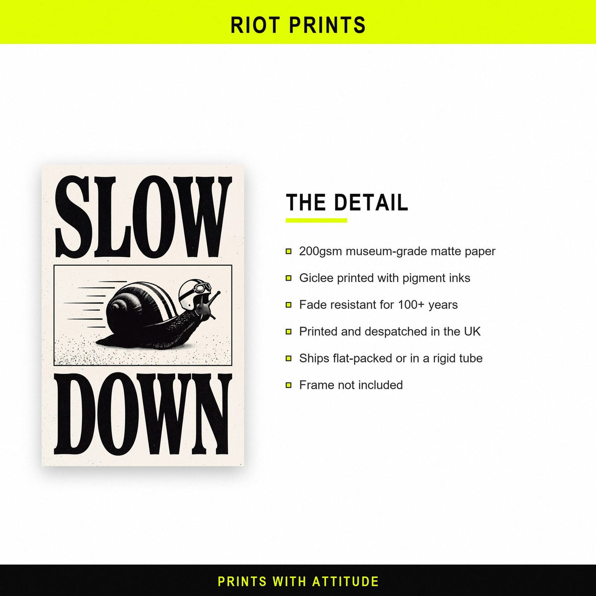 Slow Down Woodcut Typography Art Print