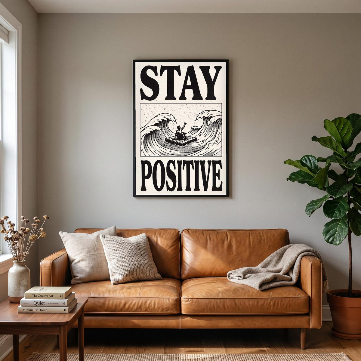 Stay Positive Woodcut Typography Art Print