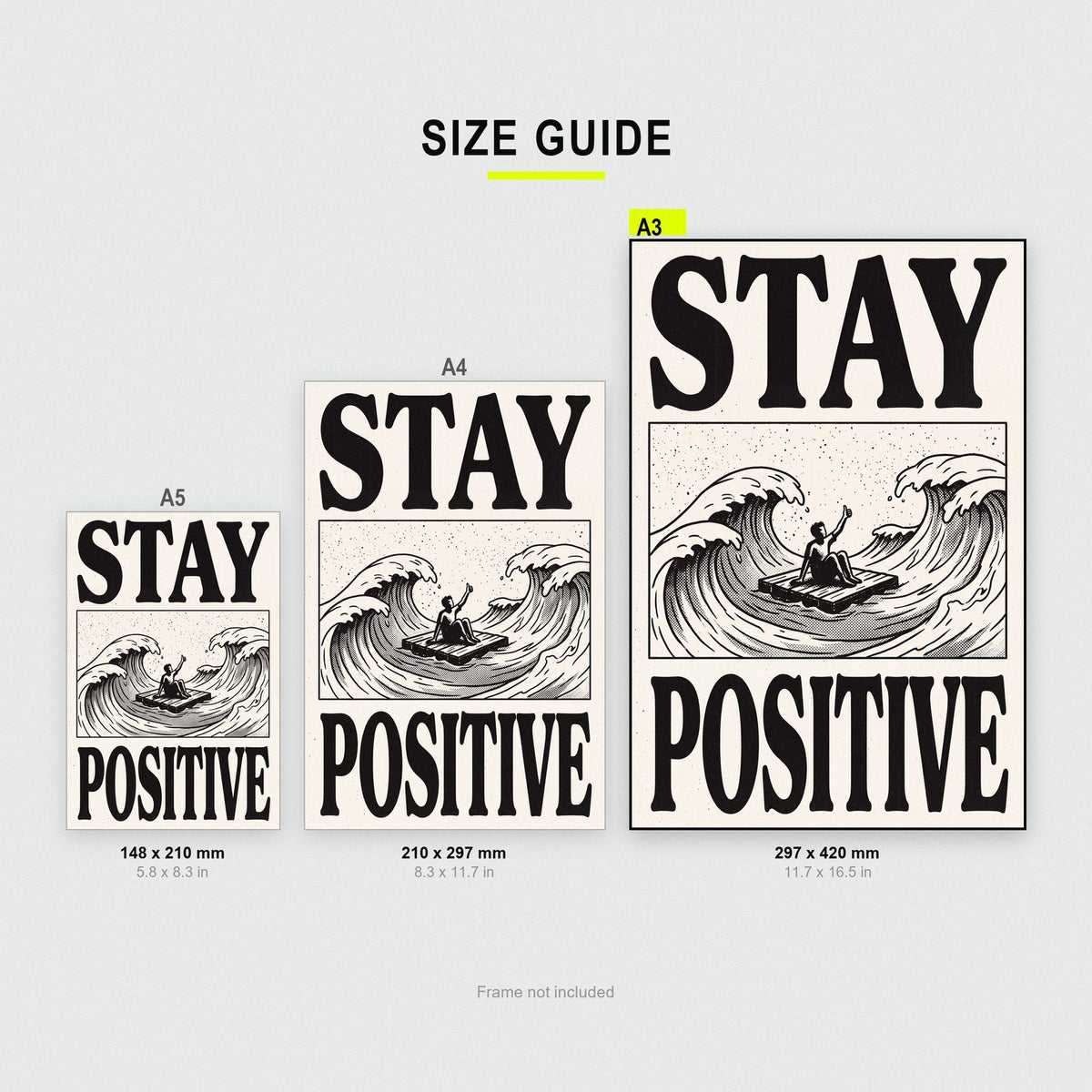 Stay Positive Woodcut Typography Art Print