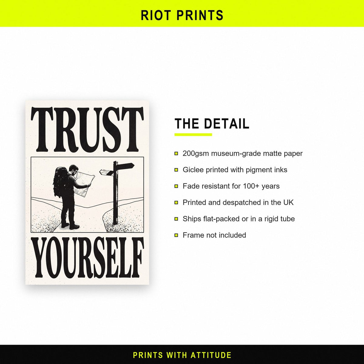 Trust Yourself Woodcut Typography Art Print