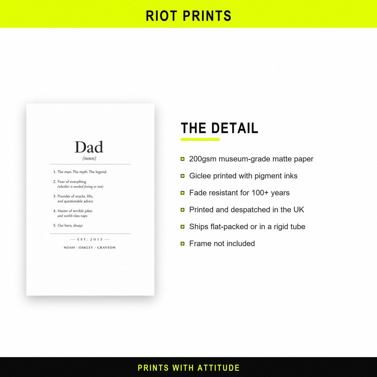 Personalised Dad Definition Print paper and printing specification