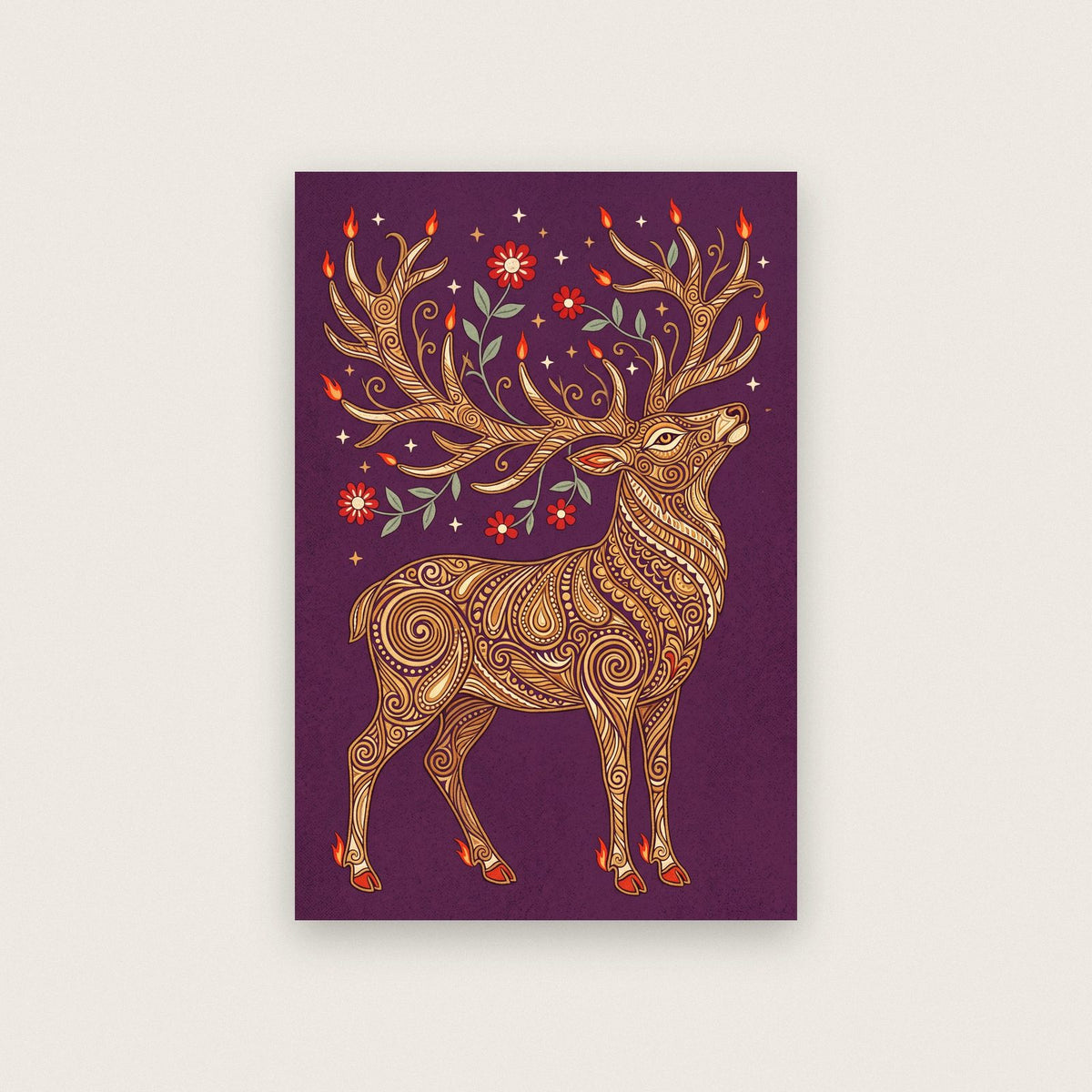 Golden Stag Folk Art Print