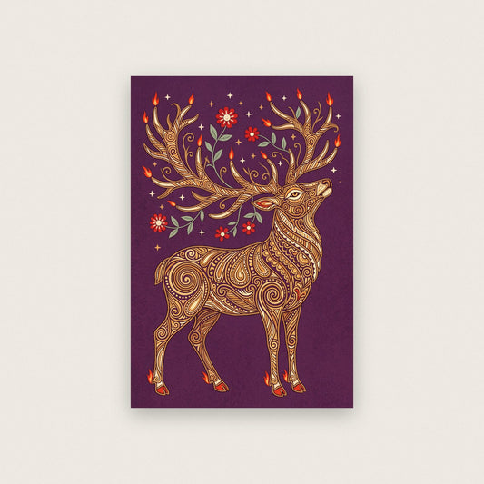 Golden Stag Folk Art Print