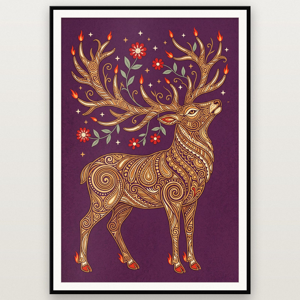 Golden Stag Folk Art Print