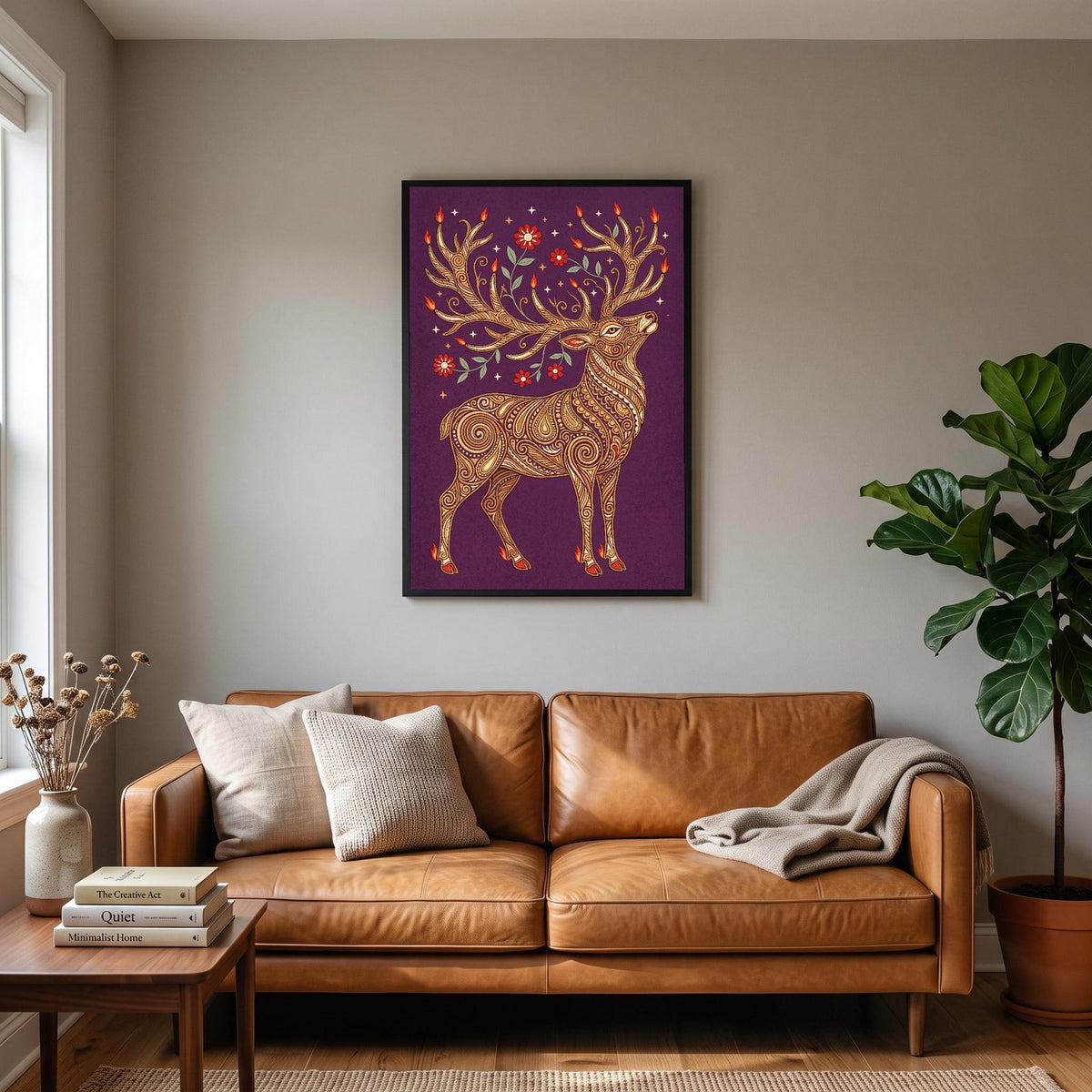 Golden Stag Folk Art Print
