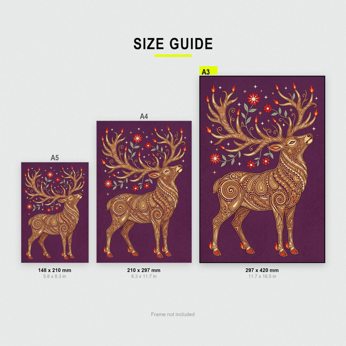 Golden Stag Folk Art Print