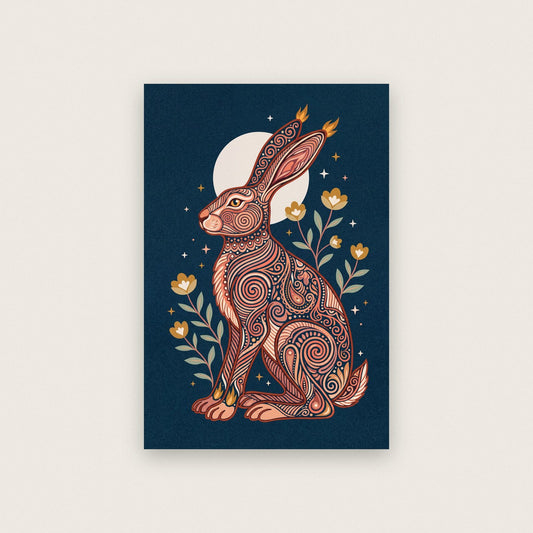 Moonlit Hare Folk Art Print