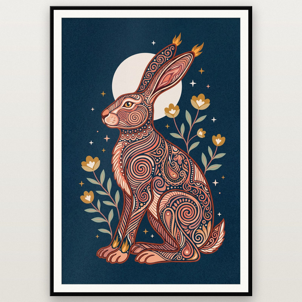 Moonlit Hare Folk Art Print