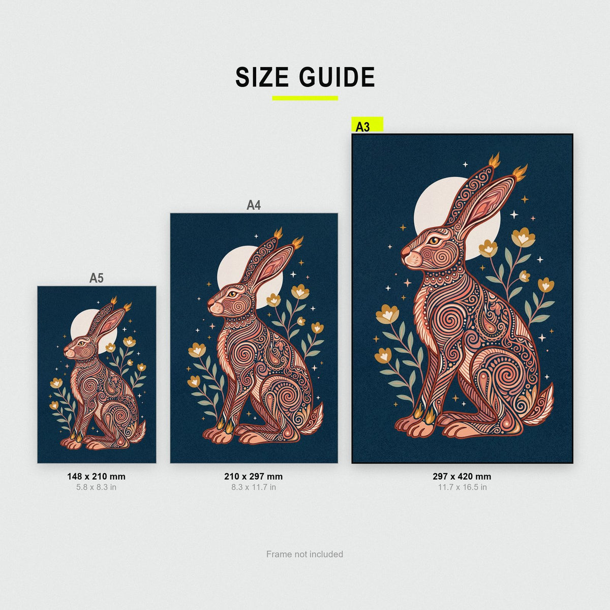 Moonlit Hare Folk Art Print