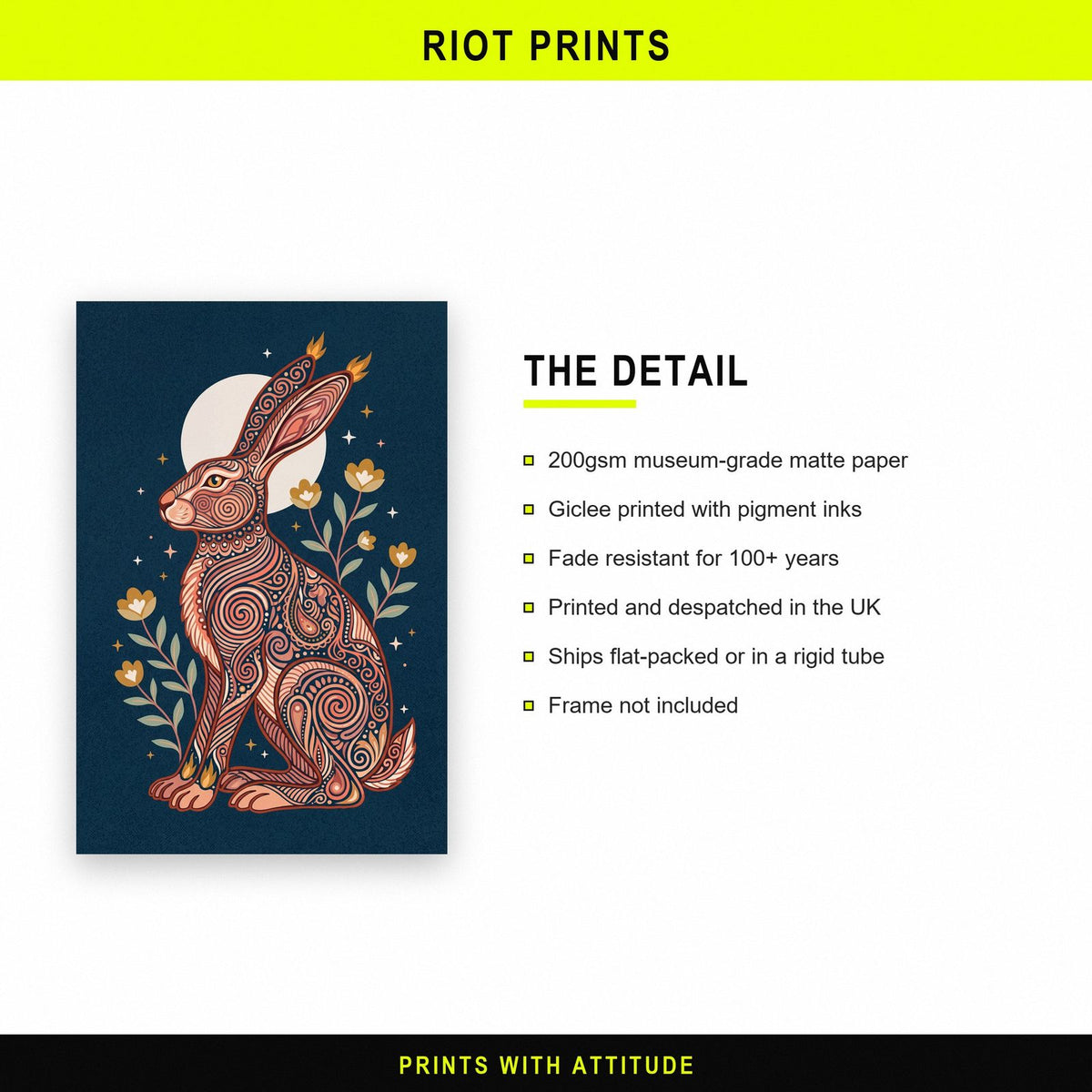 Moonlit Hare Folk Art Print