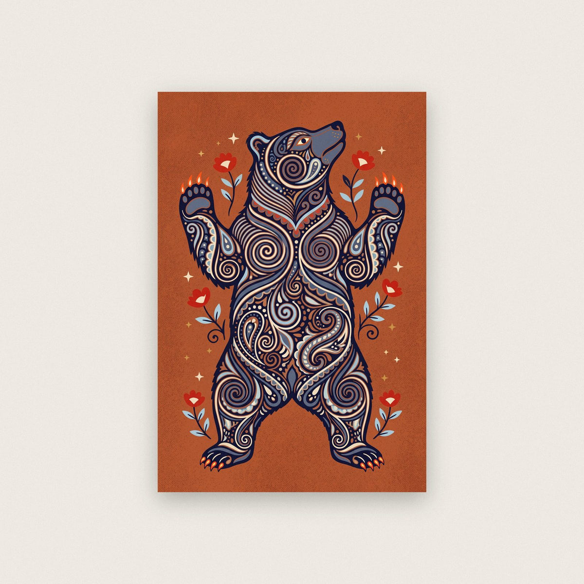 Ornamental Bear Folk Art Print