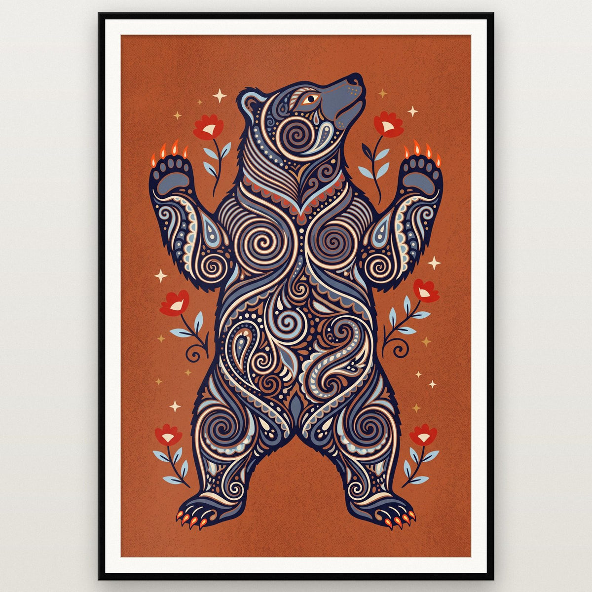 Ornamental Bear Folk Art Print