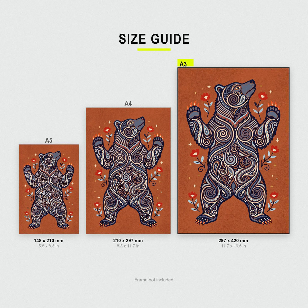 Ornamental Bear Folk Art Print