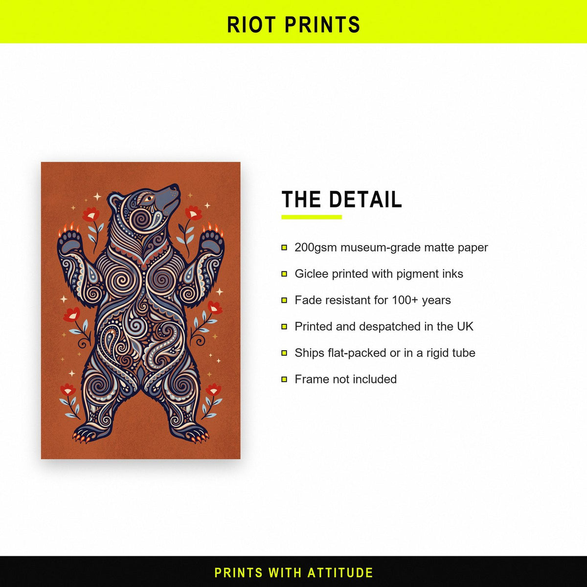Ornamental Bear Folk Art Print