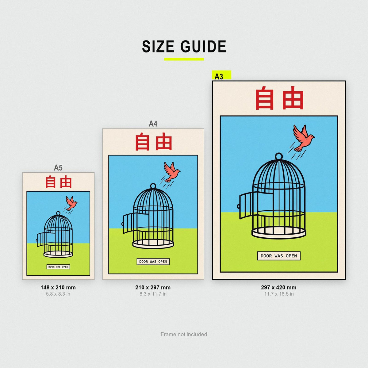 Jiyu Kanji Card Japanese Graphic Art Print