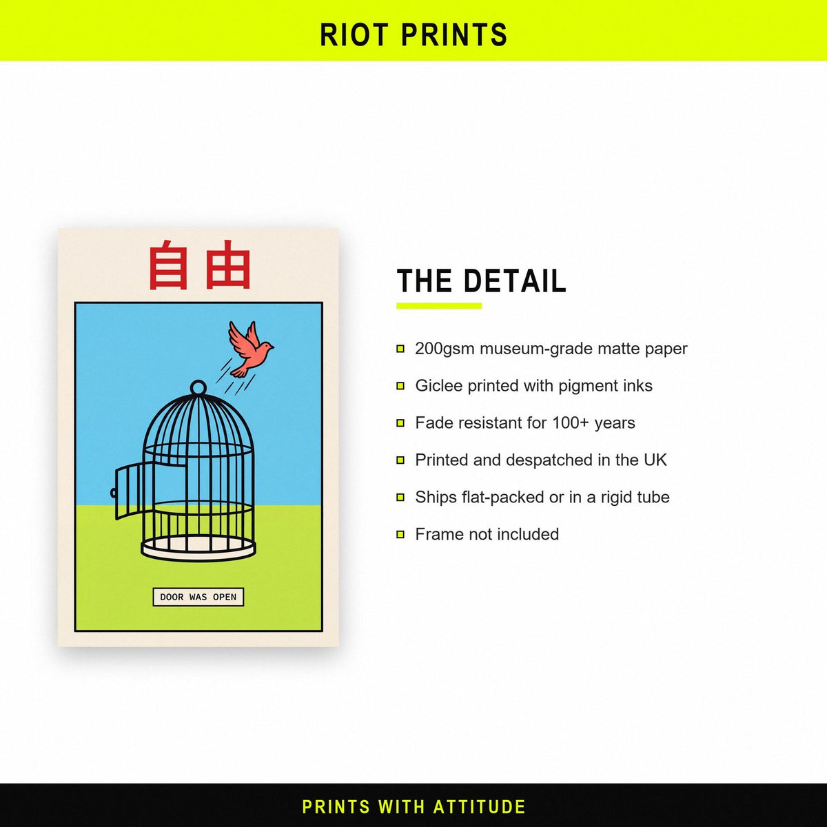 Jiyu Kanji Card Japanese Graphic Art Print