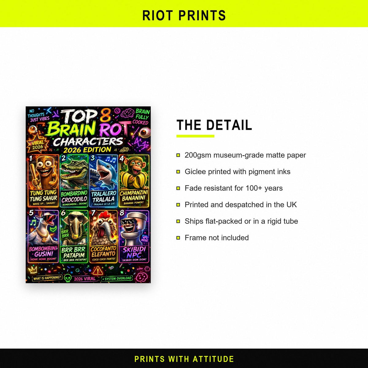 Top 8 Brain Rot Characters Poster paper and printing specification