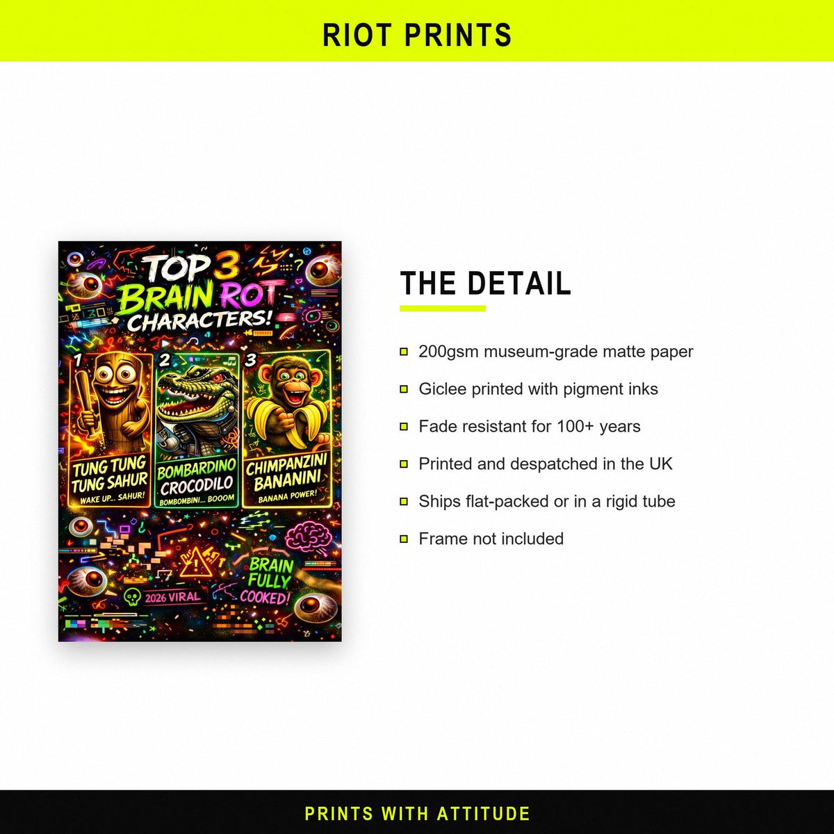 Top 3 Brain Rot Characters Poster paper and printing specification