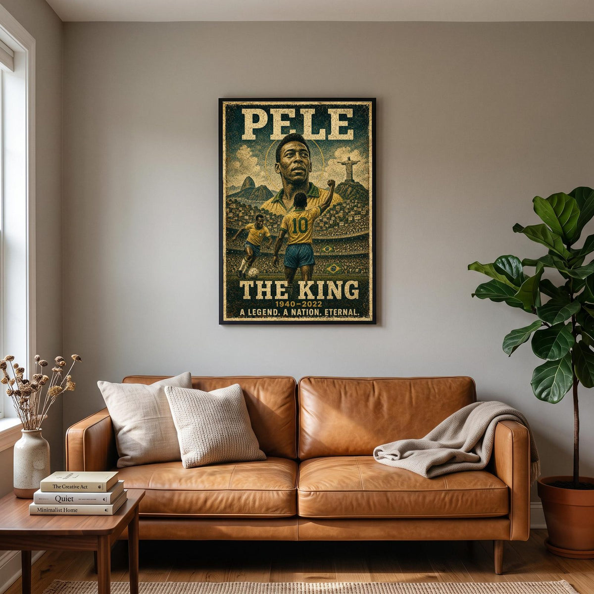 Pelé Poster Print hanging on a living room wall