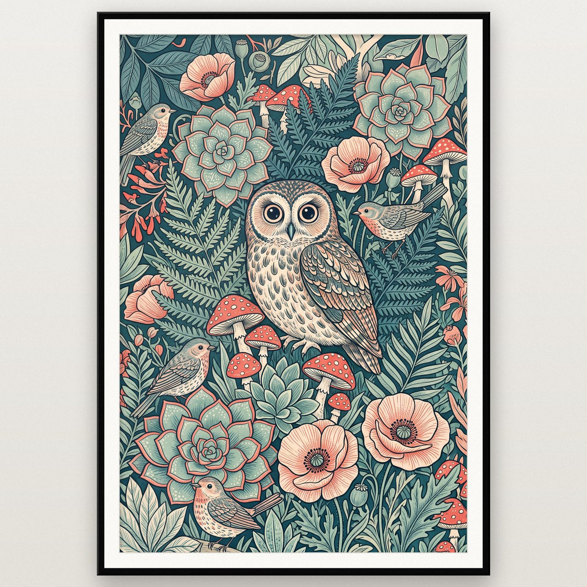 Owl In The Undergrowth Botanical Art Print