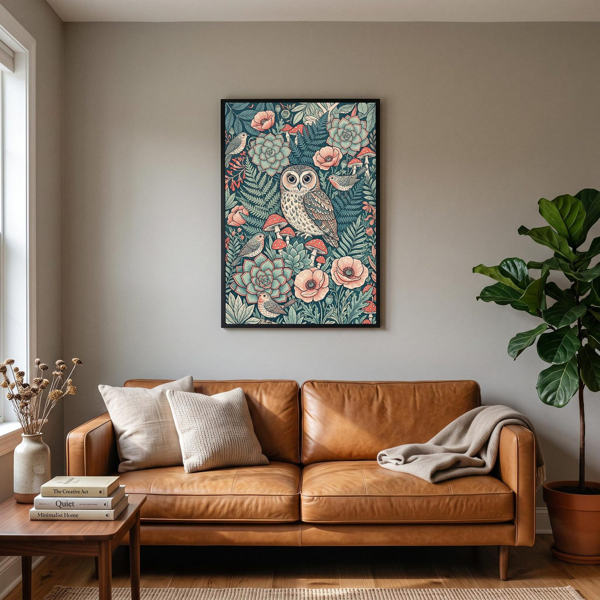 Owl In The Undergrowth Botanical Art Print