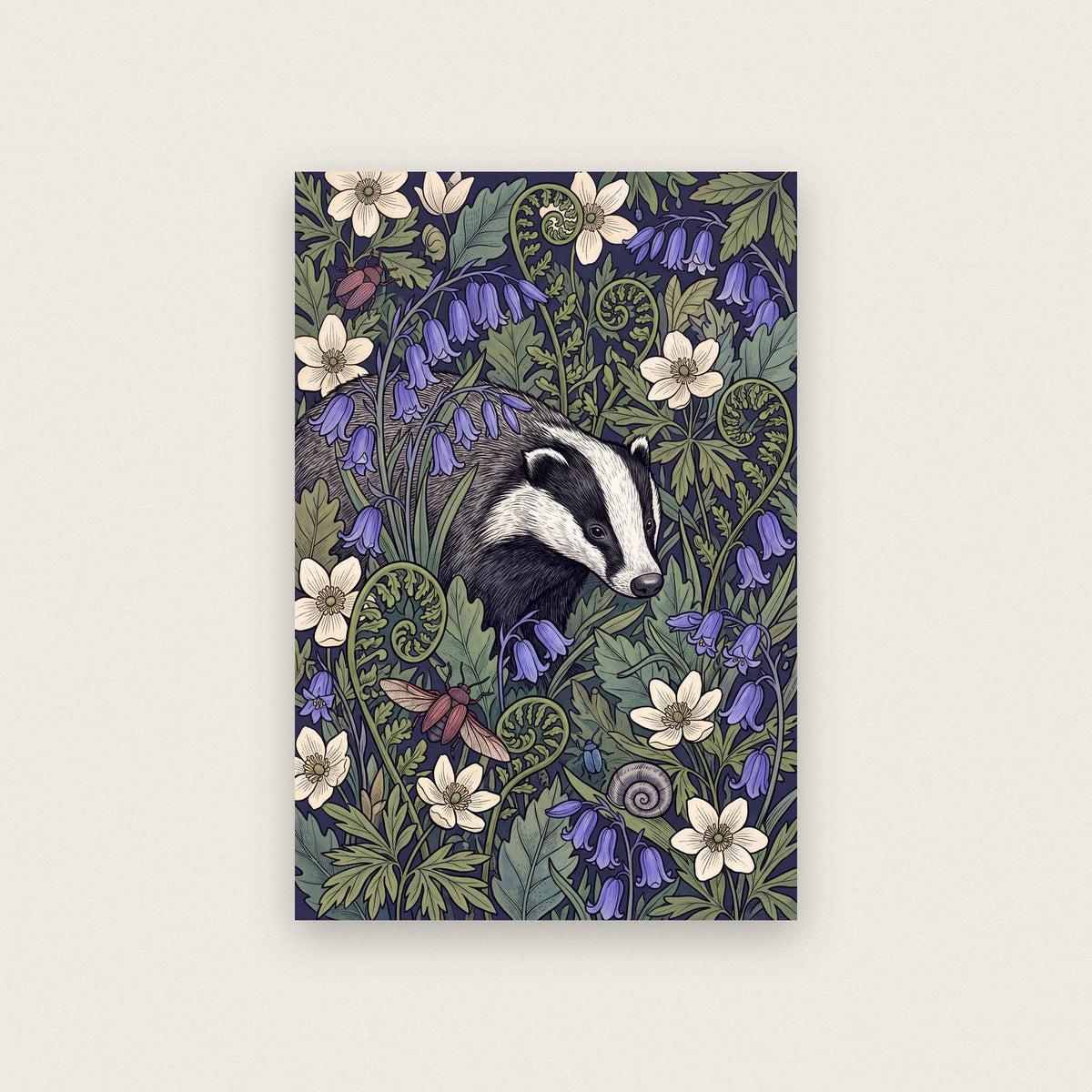 Badger In Bluebells Botanical Art Print
