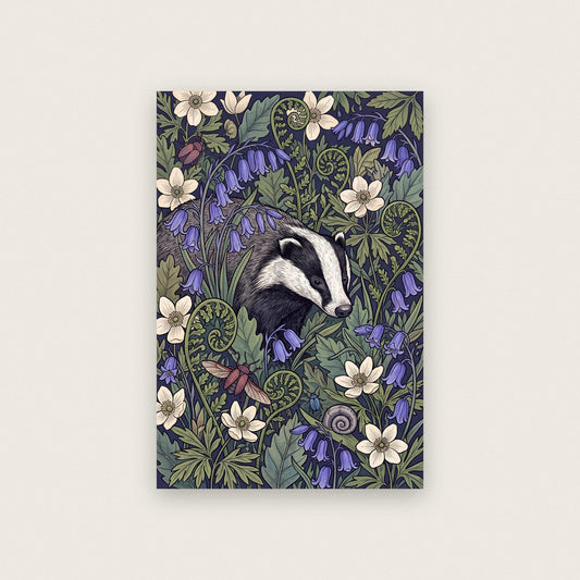 Badger In Bluebells Botanical Art Print