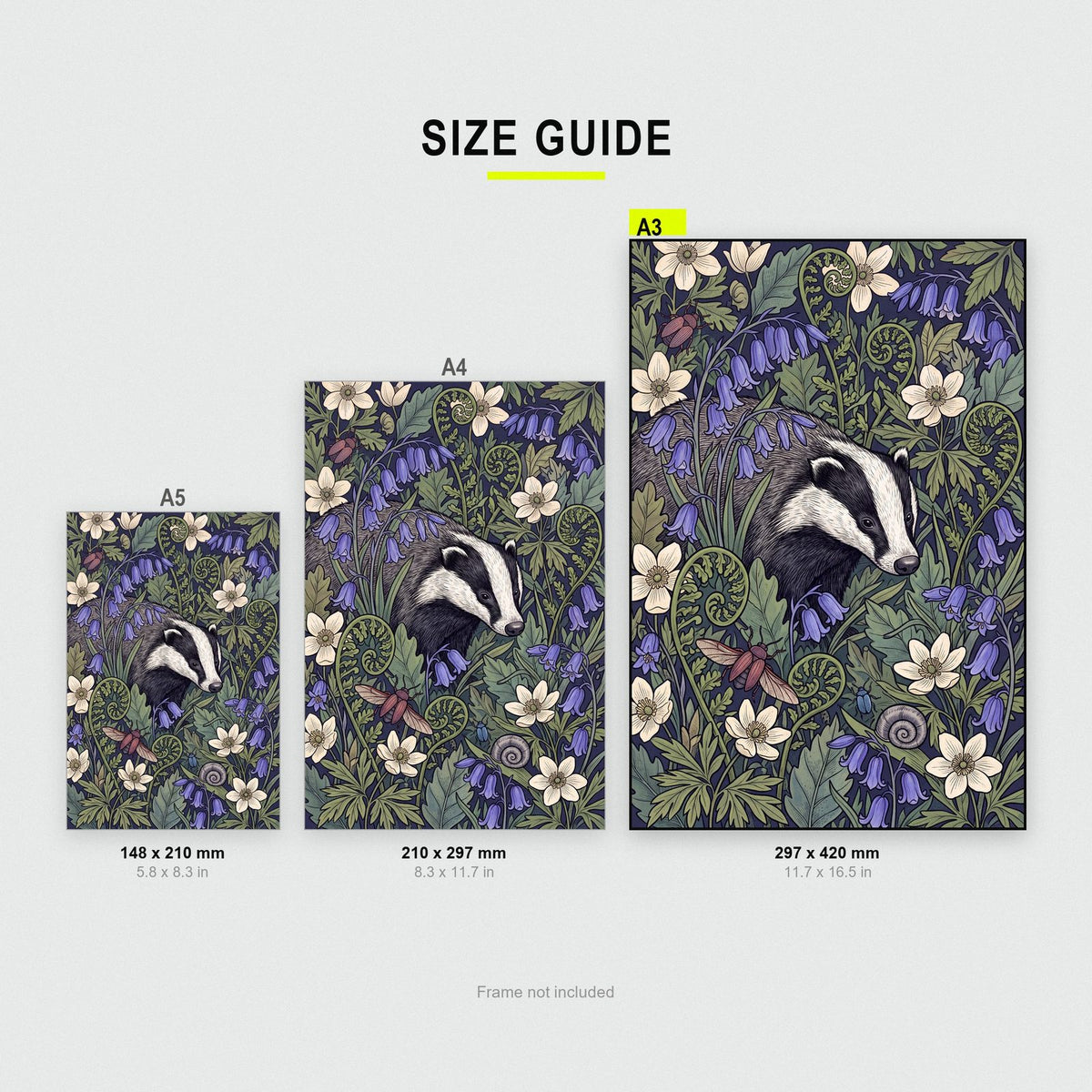 Badger In Bluebells Botanical Art Print