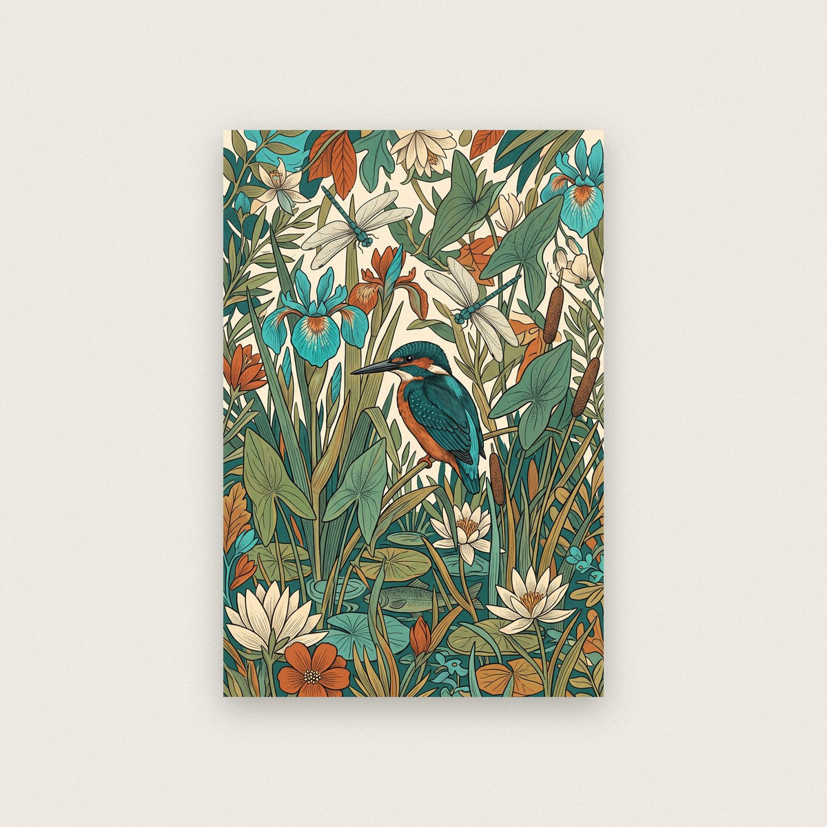 Kingfisher And Reeds Botanical Art Print