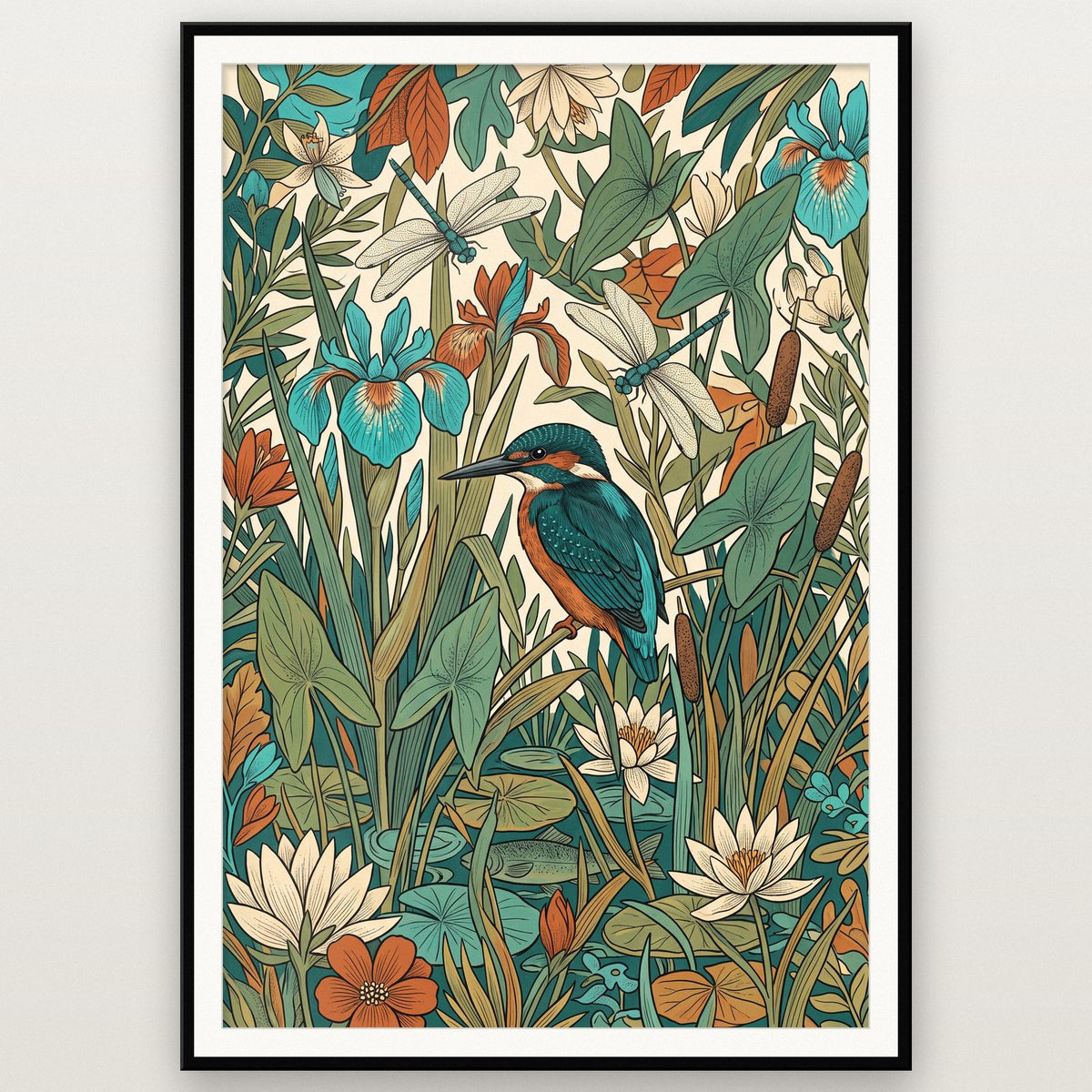 Kingfisher And Reeds Botanical Art Print