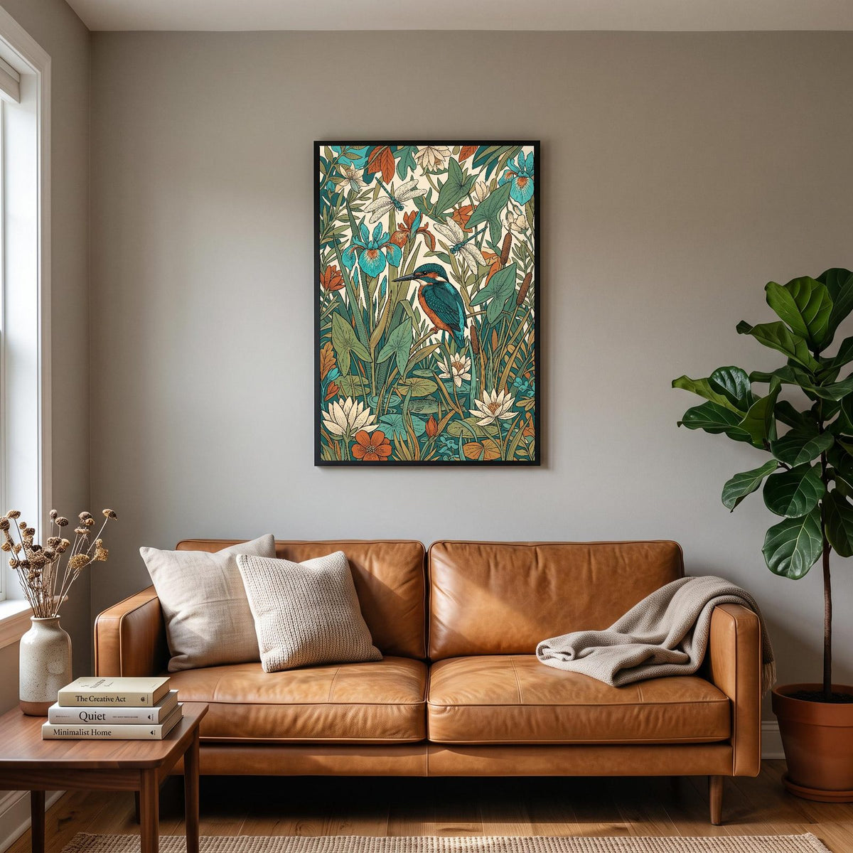Kingfisher And Reeds Botanical Art Print