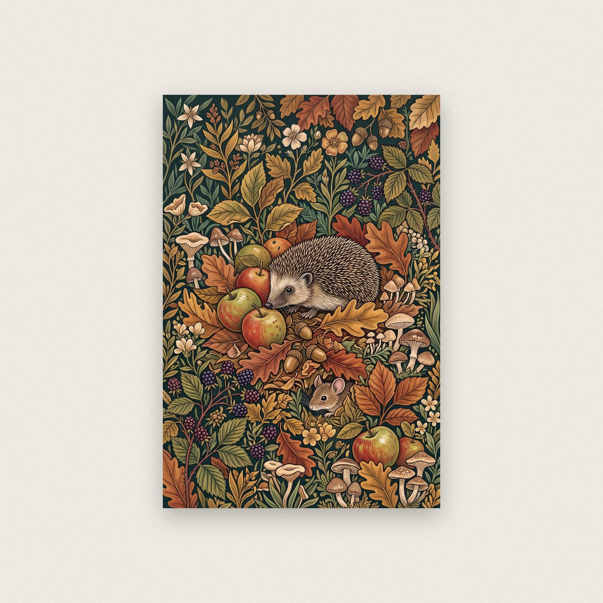 Hedgehog In Autumn Botanical Art Print