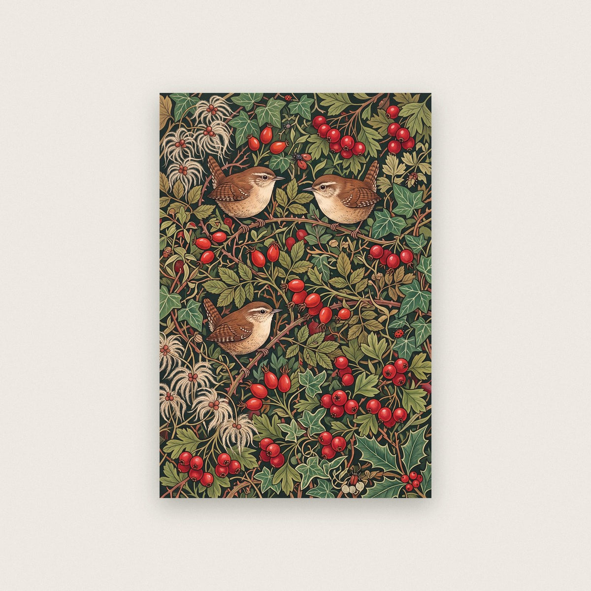 Wrens In The Hedgerow Botanical Art Print