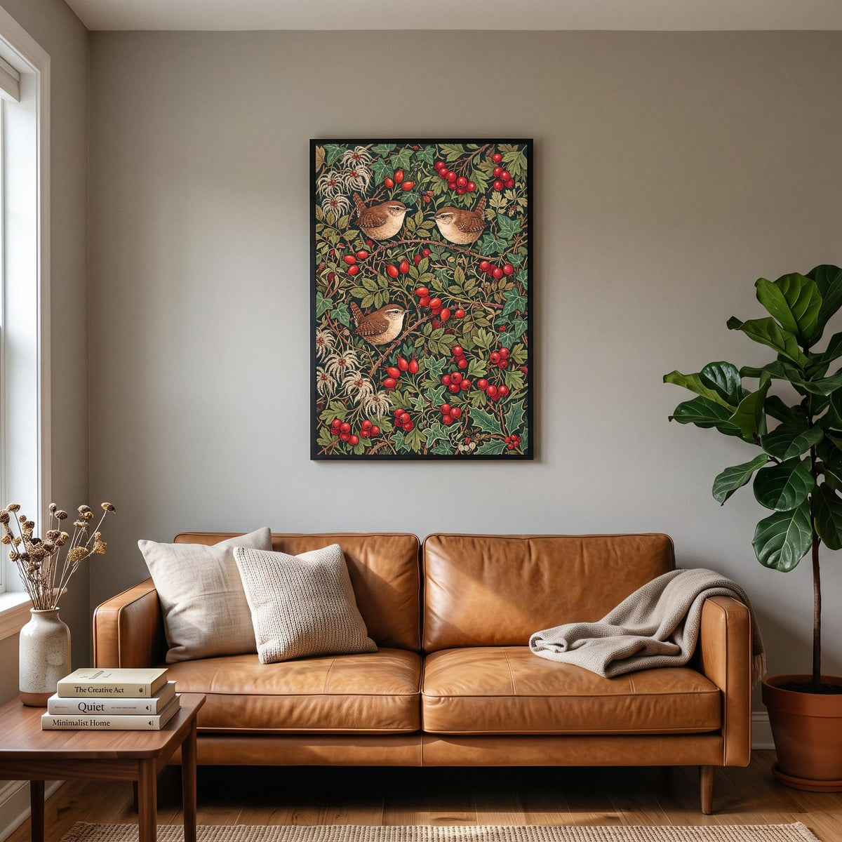 Wrens In The Hedgerow Botanical Art Print