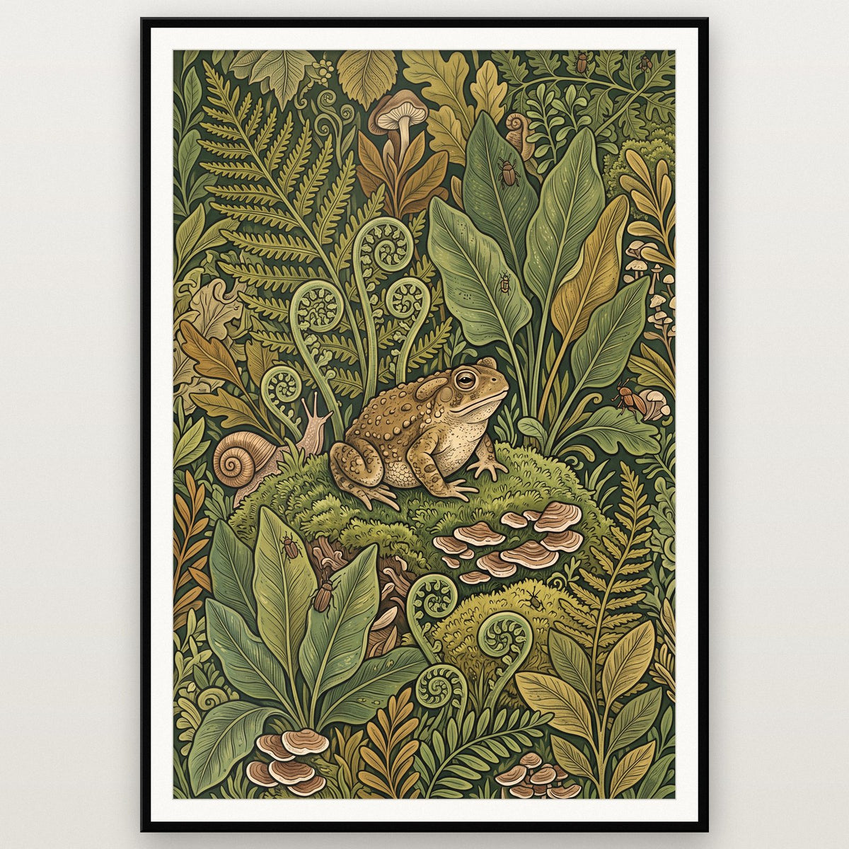 Toad In The Ferns Botanical Art Print