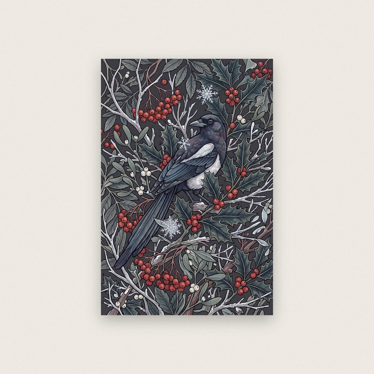 Magpies In Winter Botanical Art Print