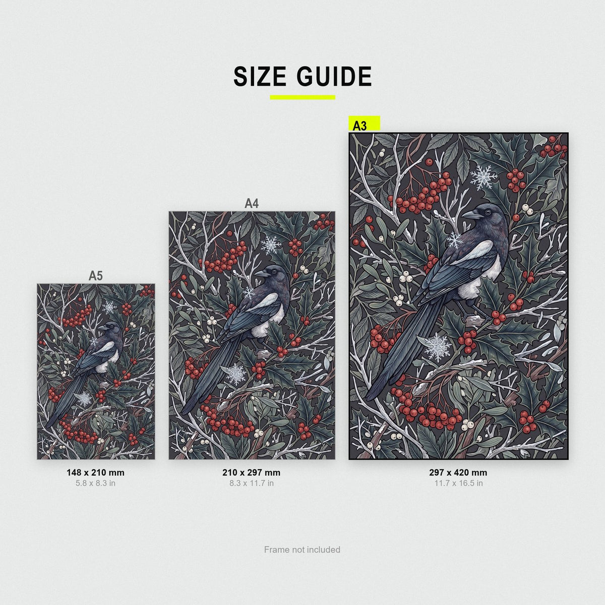 Magpies In Winter Botanical Art Print