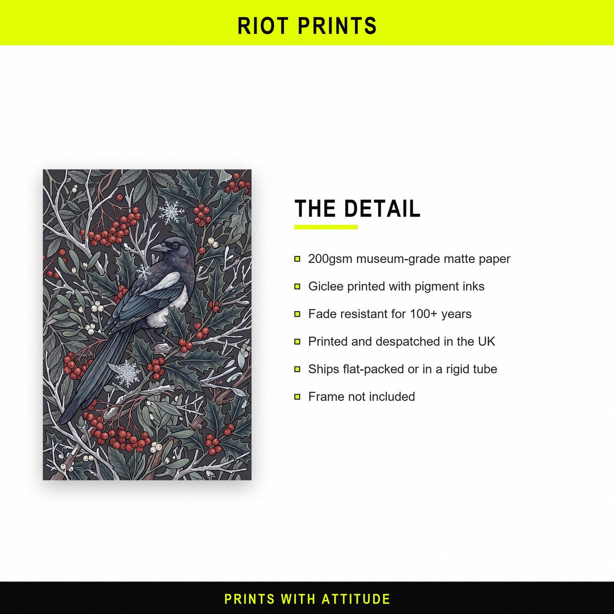 Magpies In Winter Botanical Art Print