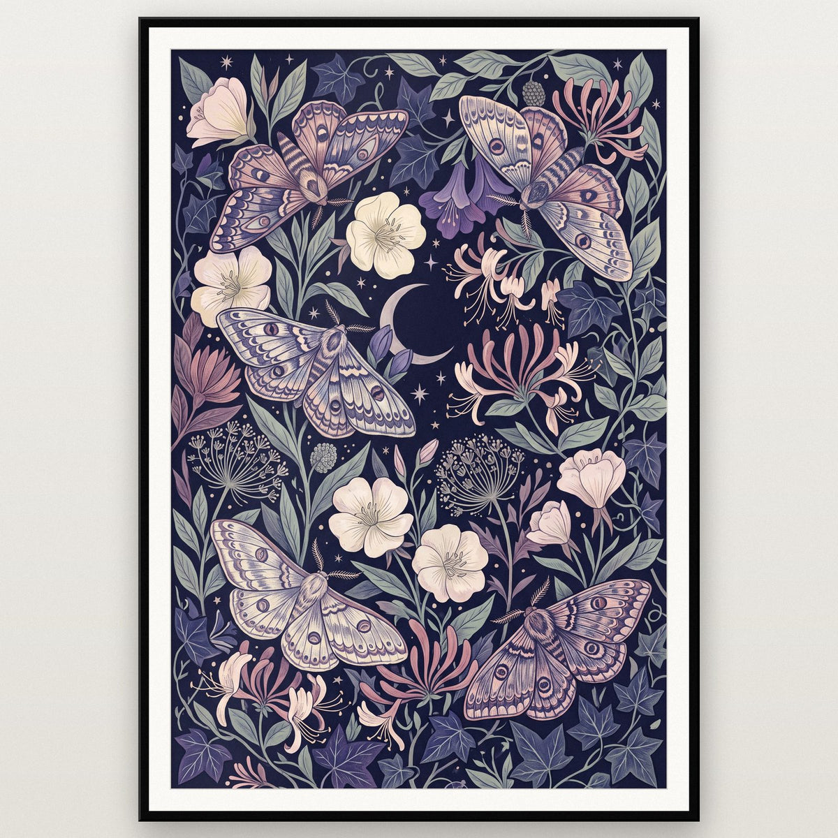 Moths And Night Flowers Botanical Art Print