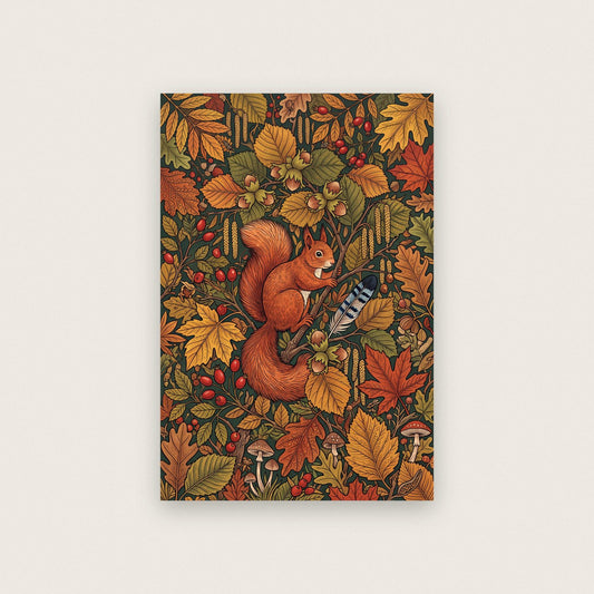 Red Squirrel In Autumn Botanical Art Print