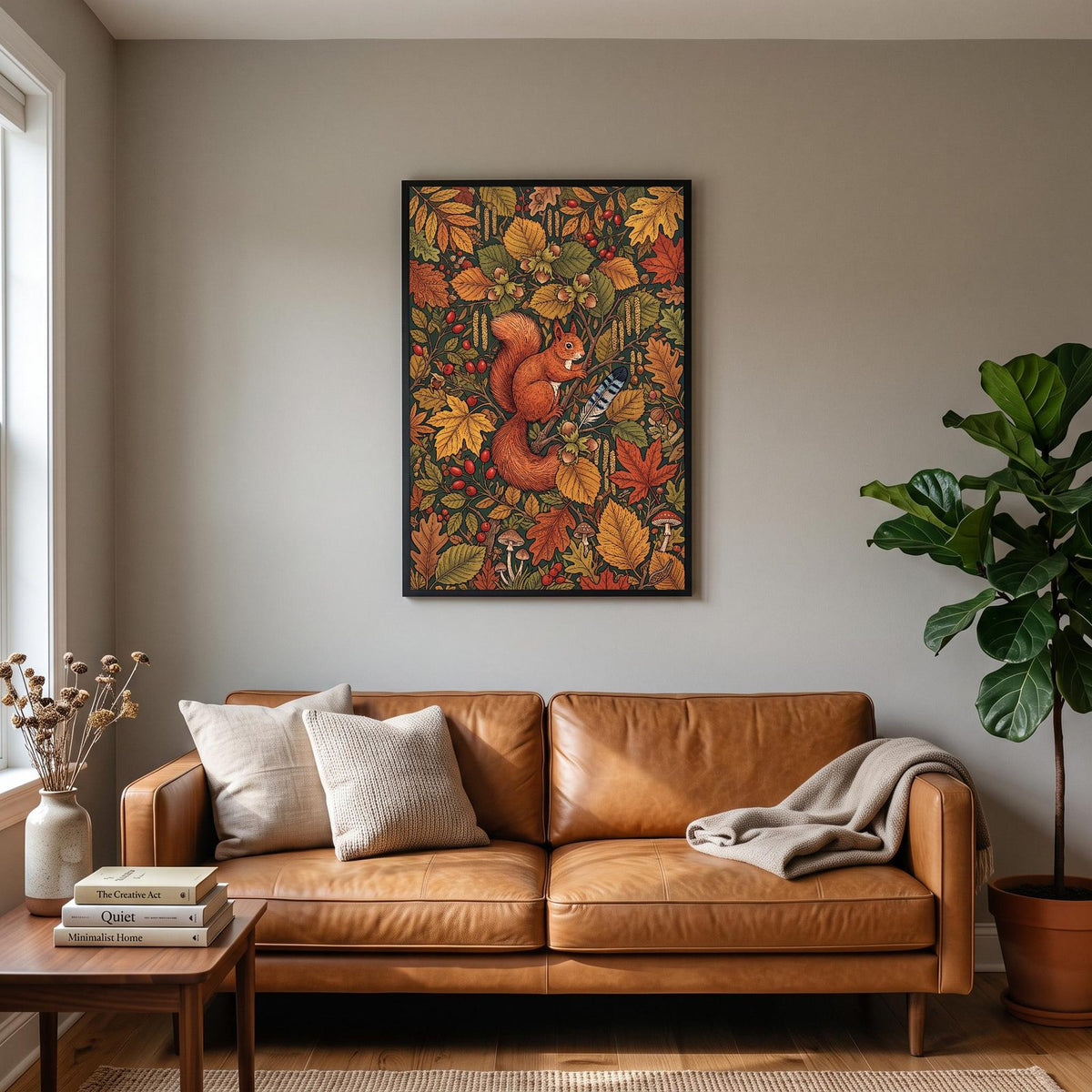 Red Squirrel In Autumn Botanical Art Print