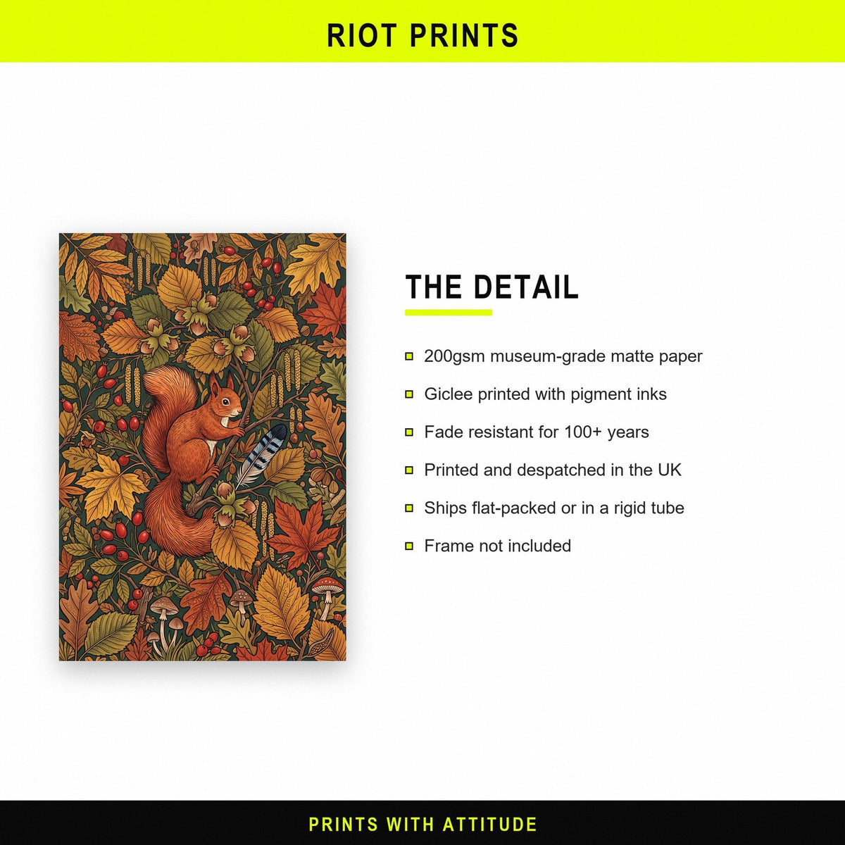 Red Squirrel In Autumn Botanical Art Print