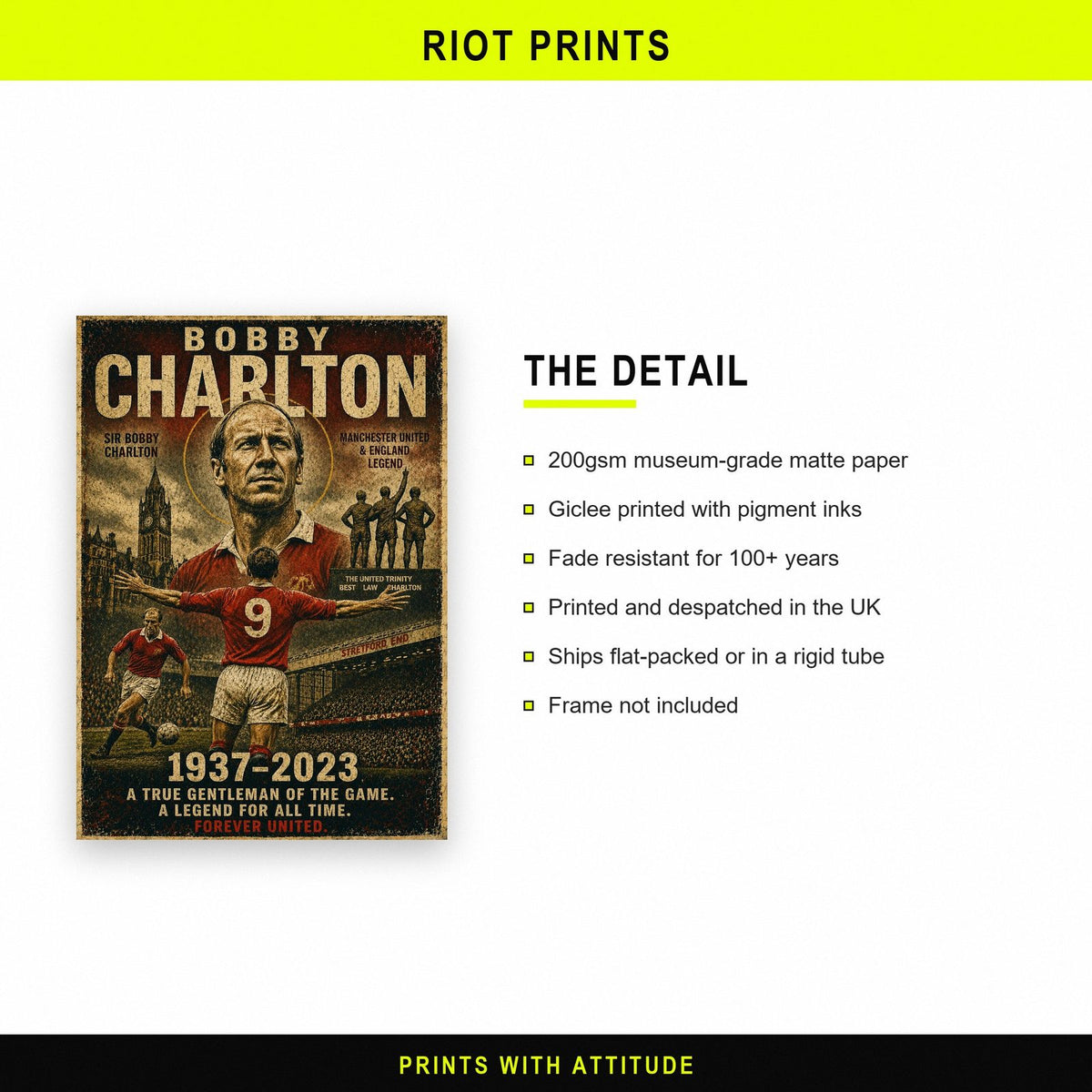 Bobby Charlton England Football Legend Print paper and printing specification