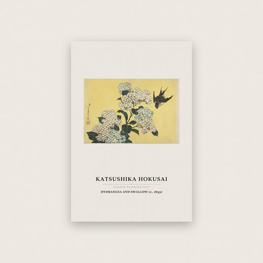Hokusai Hydrangea And Swallow Japanese Art Print