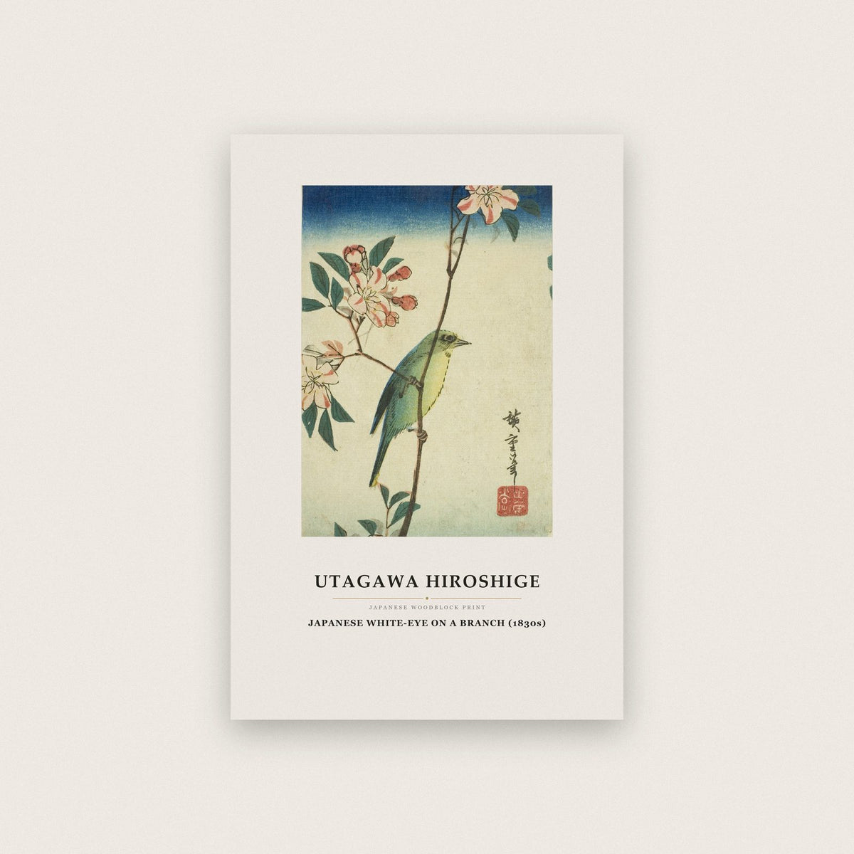 Hiroshige Japanese White-Eye On A Branch Art Print
