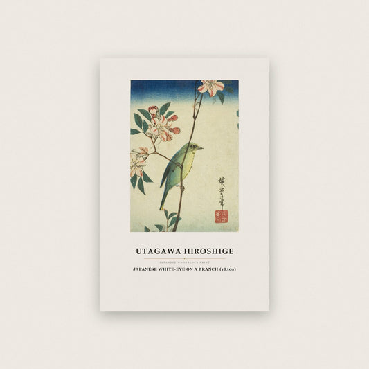 Hiroshige Japanese White-Eye On A Branch Art Print