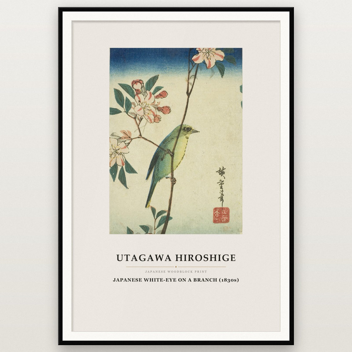 Hiroshige Japanese White-Eye On A Branch Art Print