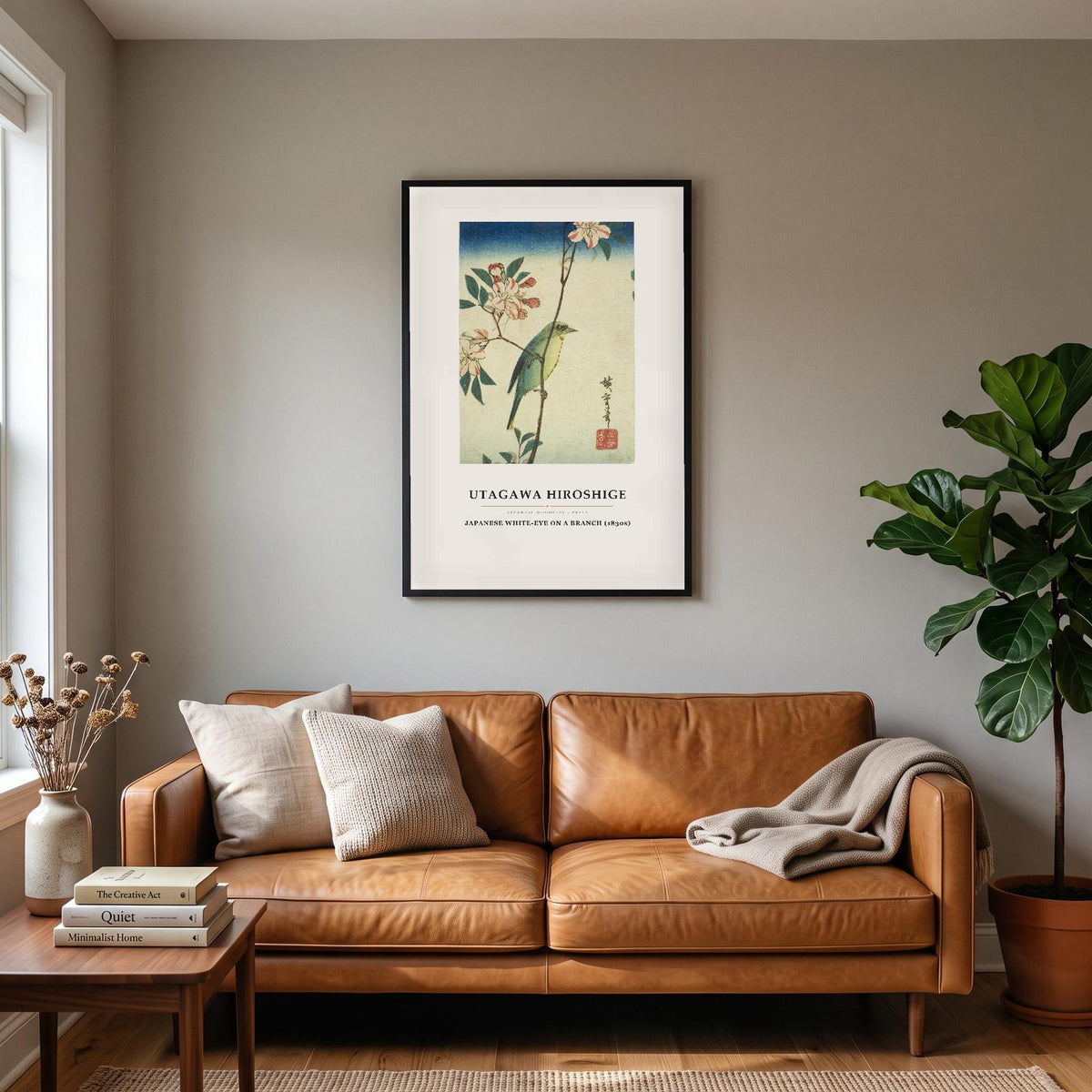 Hiroshige Japanese White-Eye On A Branch Art Print