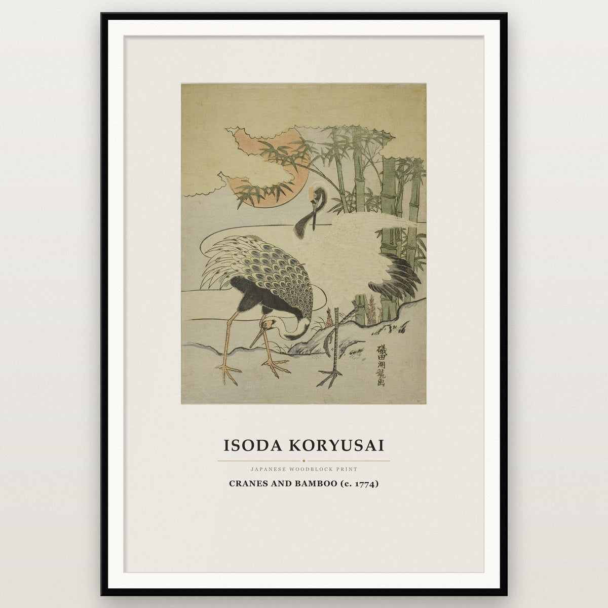 Isoda Koryusai Cranes And Bamboo Japanese Art Print
