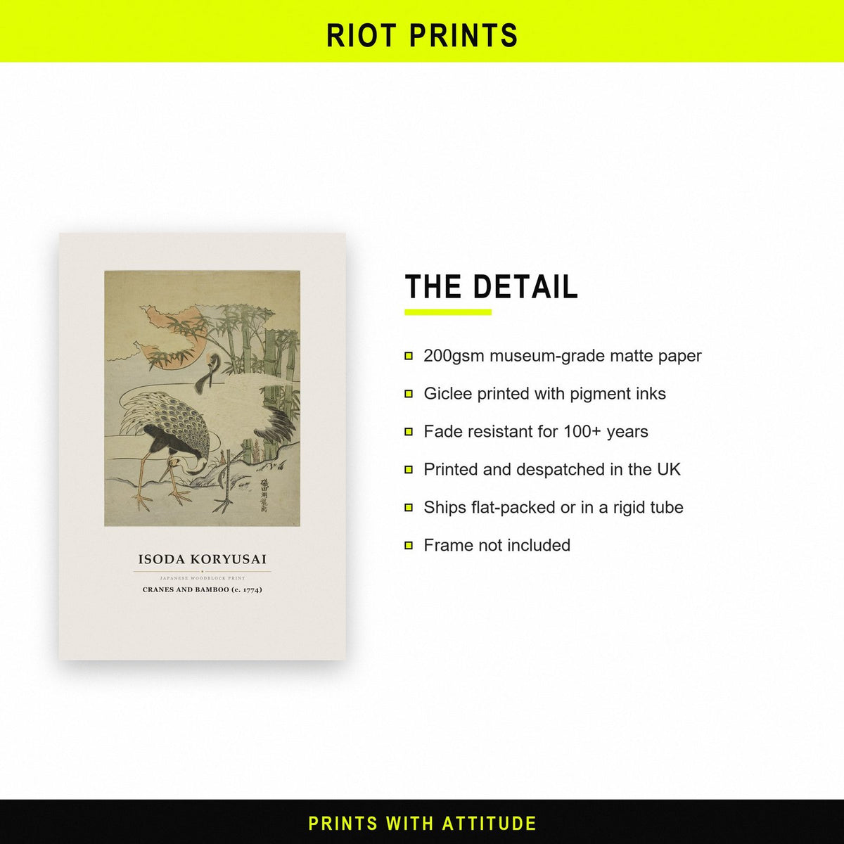 Isoda Koryusai Cranes And Bamboo Japanese Art Print